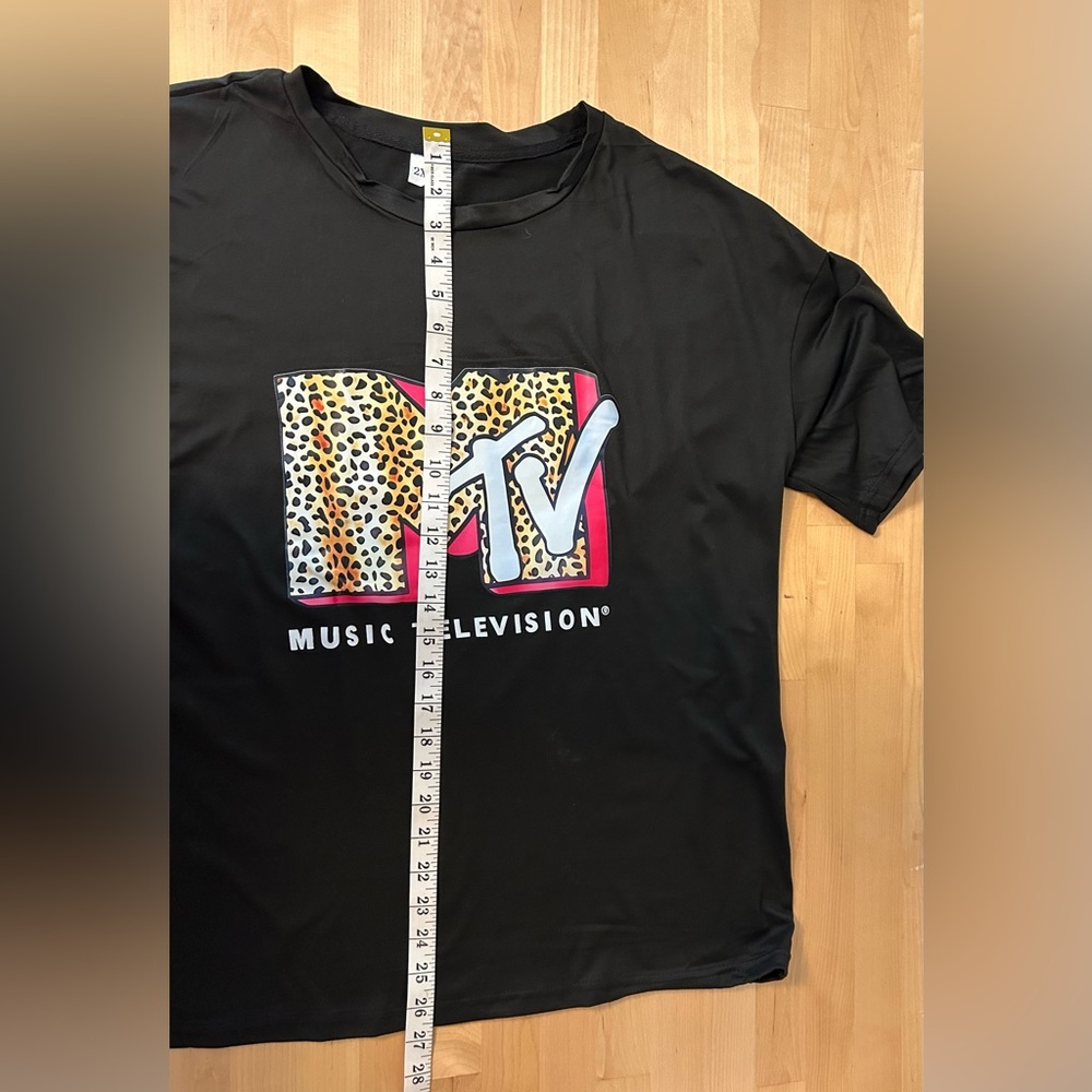 Black MTV Graphic Tee 2XL Leopard Logo Short Sleeve Oversized NWOT - Picture 5 of 5